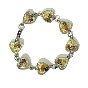 Sterling Silver Pressed Flower Heart Design Link Bracelet 925